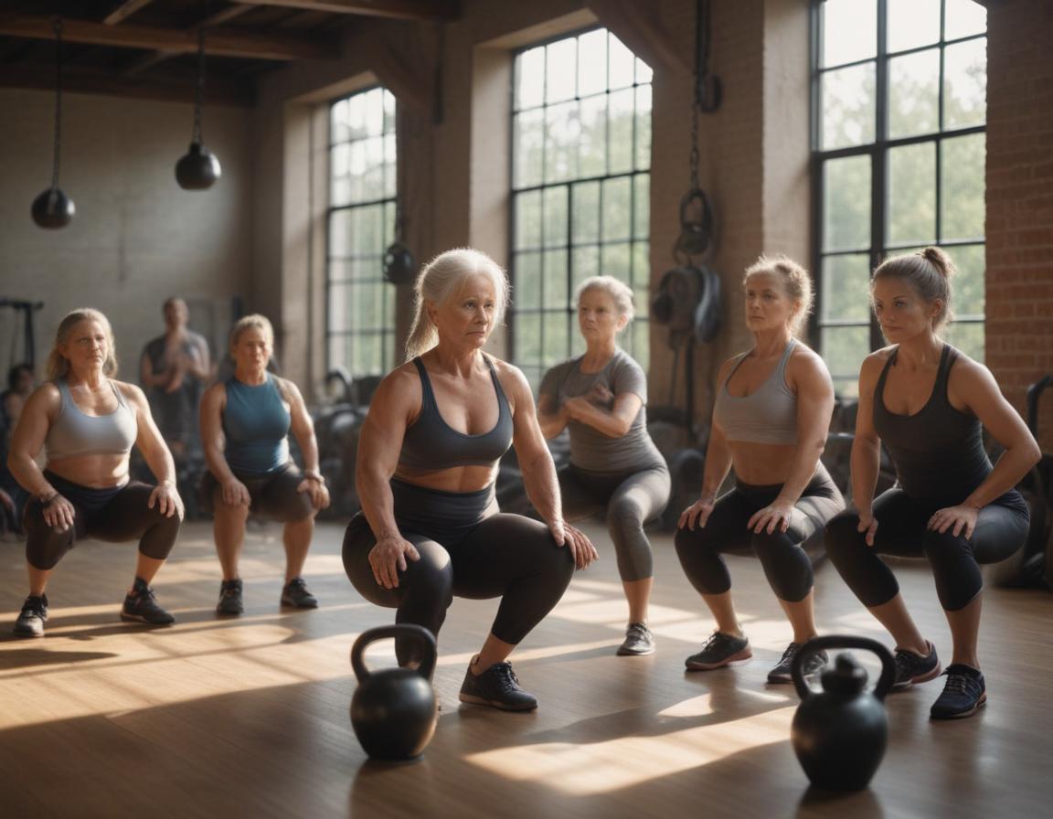 Senior citizen lifting weights confidently