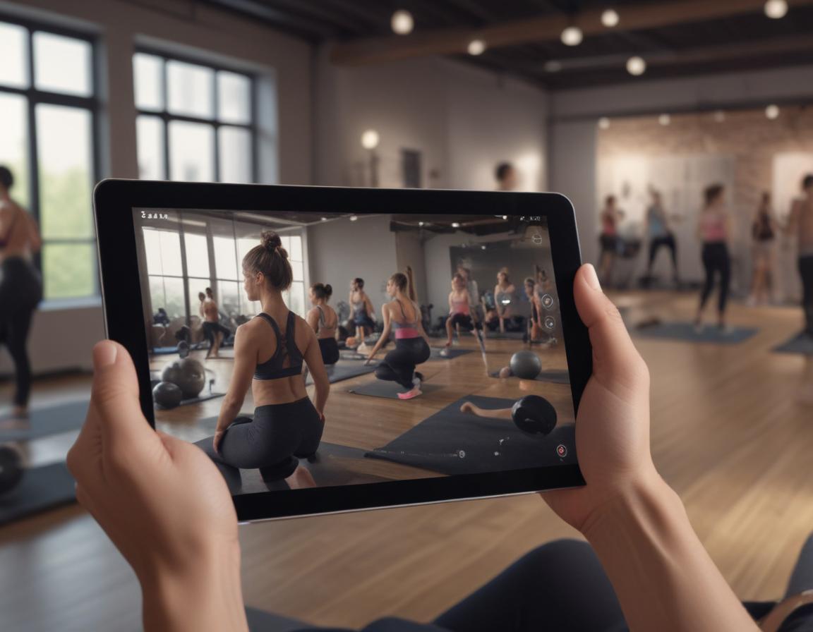 Hybrid fitness showing online workout and gym session