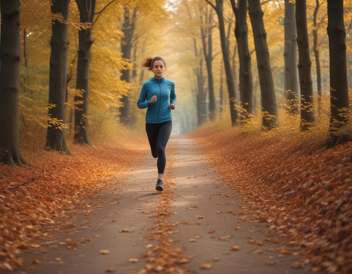 An aerial shot of an athlete crossing a finish line on a scenic outdoor track, raising their arms in triumph under vivid sky blue hues.