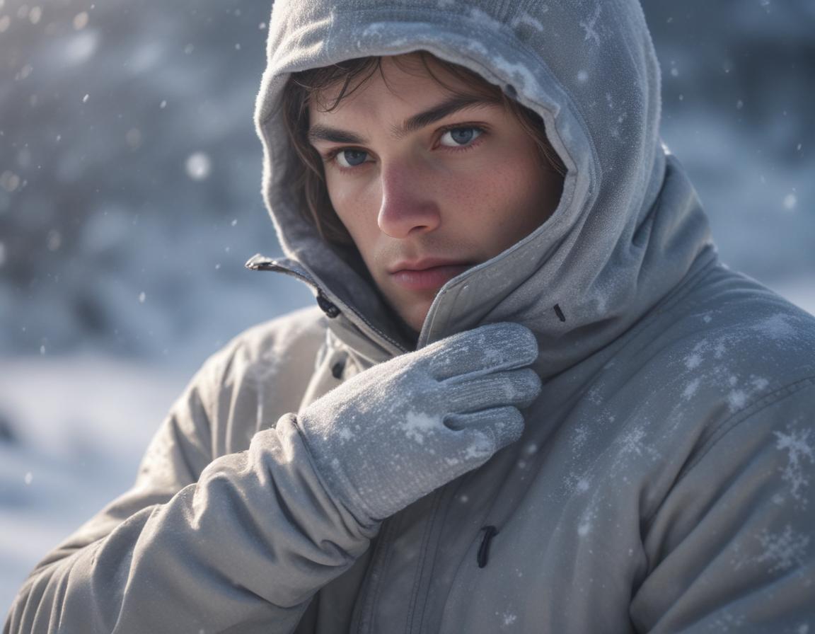 Person stretching outdoors in a snowy Arctic setting