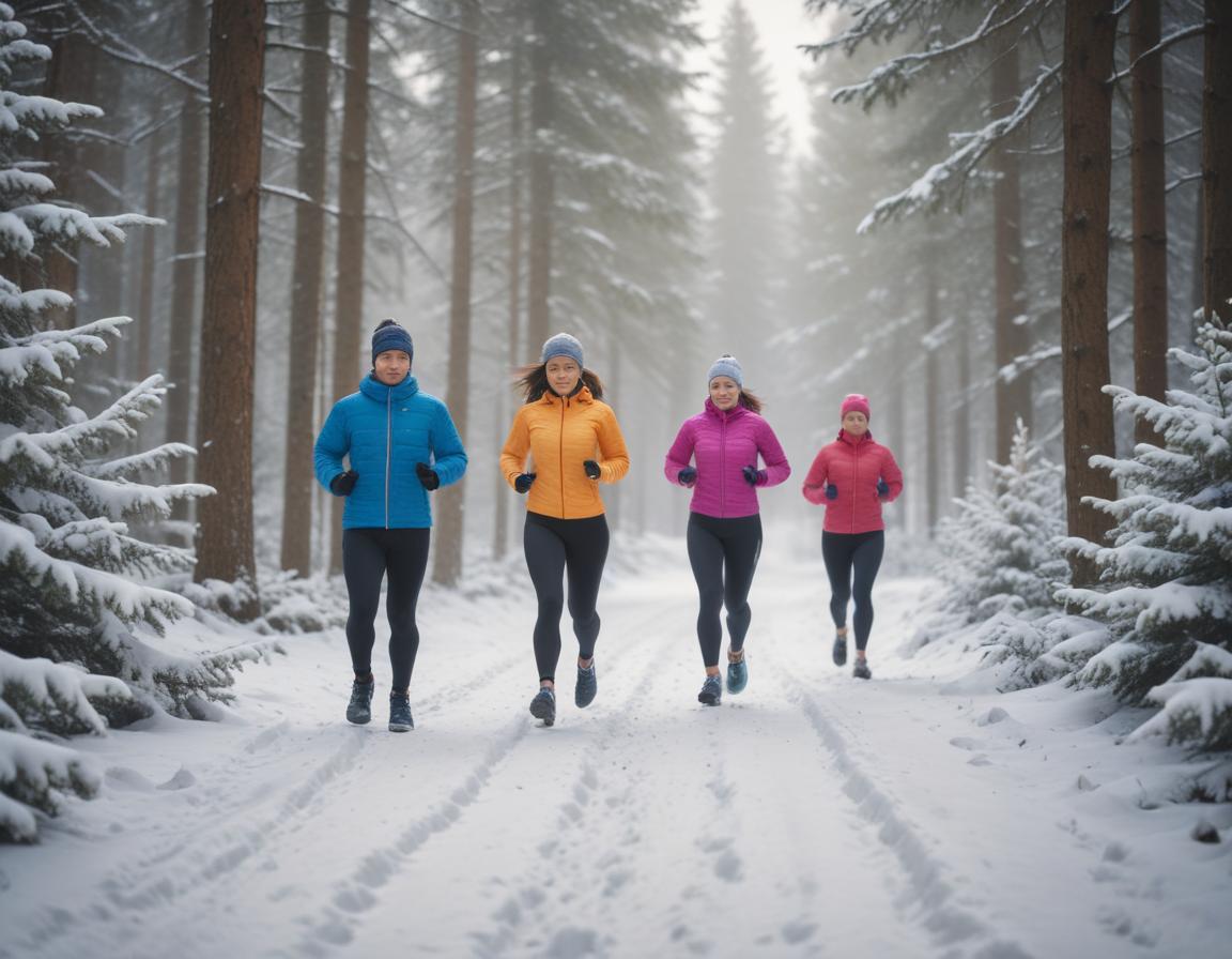 Close-up of hands adjusting a winter jacket with snowflakes falling in the background