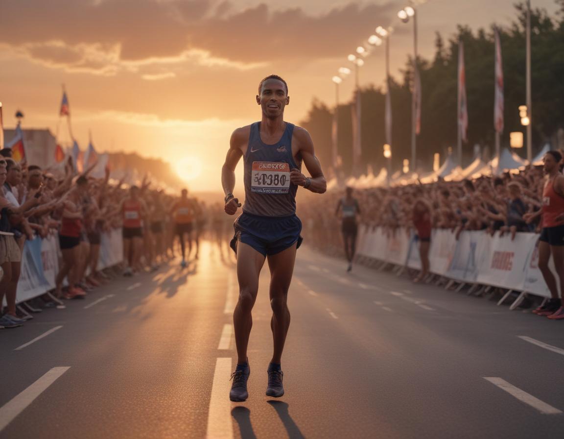 Coach encouraging a young athlete in a vibrant sports stadium